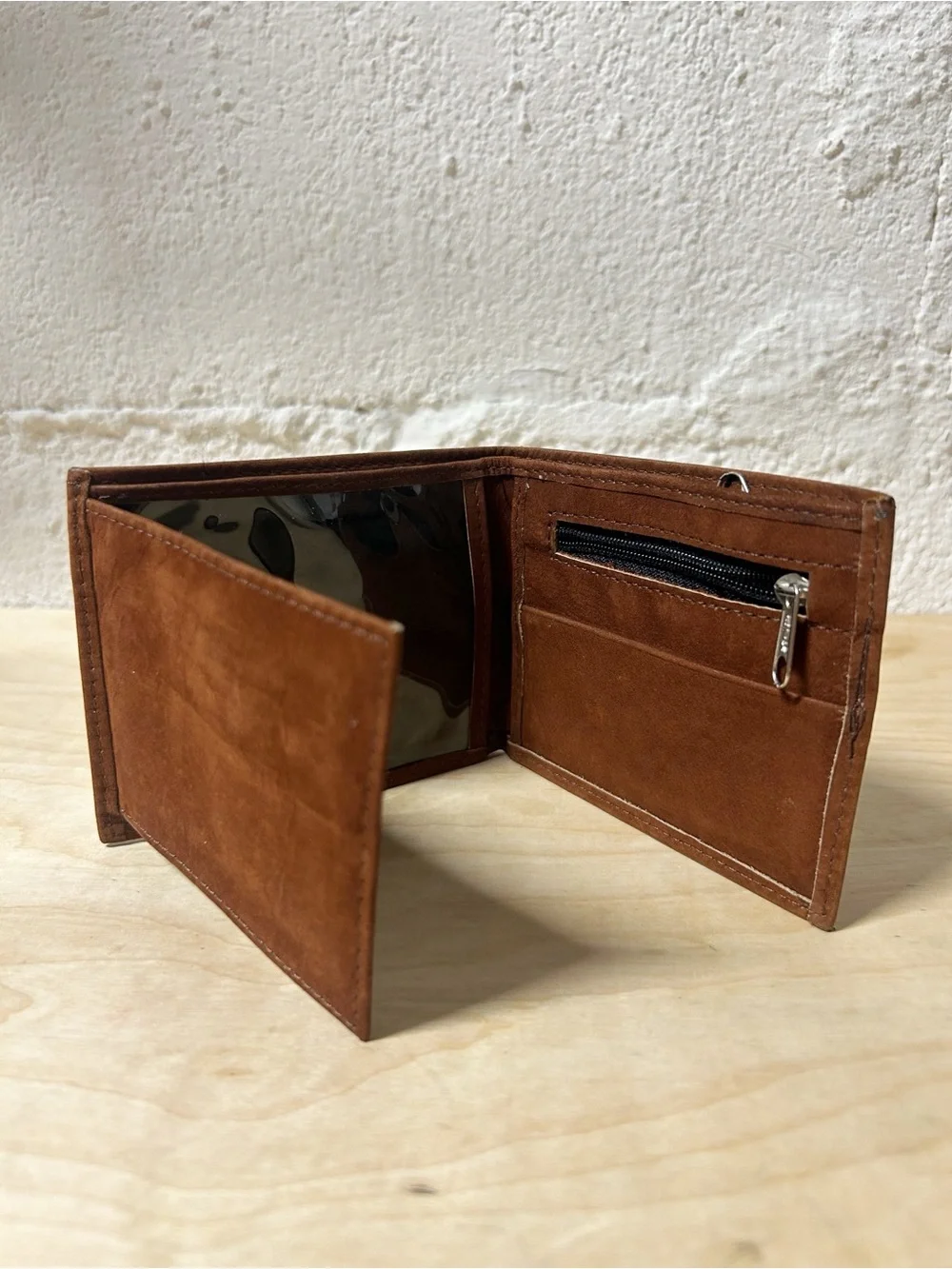 Vintage GUESS Men's Brown Suede Tri-Fold Wallet with Big Embossed Logo RARE